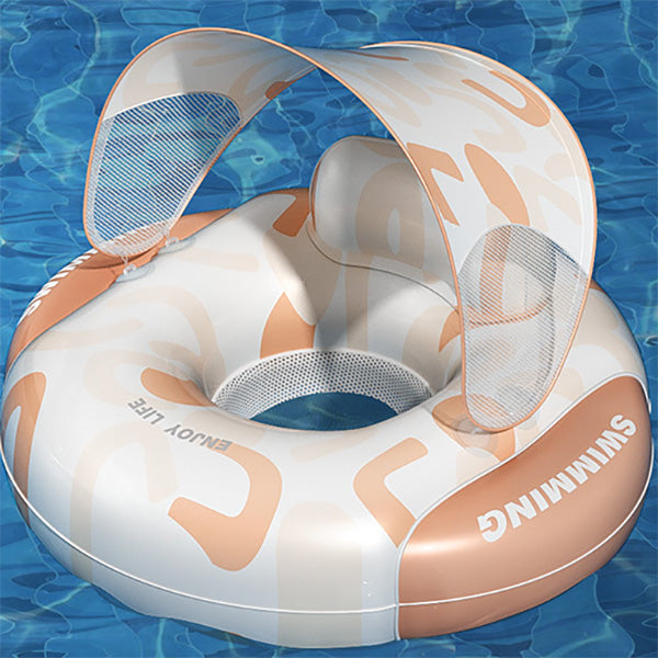 Baby Pool Float with Removable Canopy and Built-in Push-to-inflate Pump for Baby 12-48 Months
