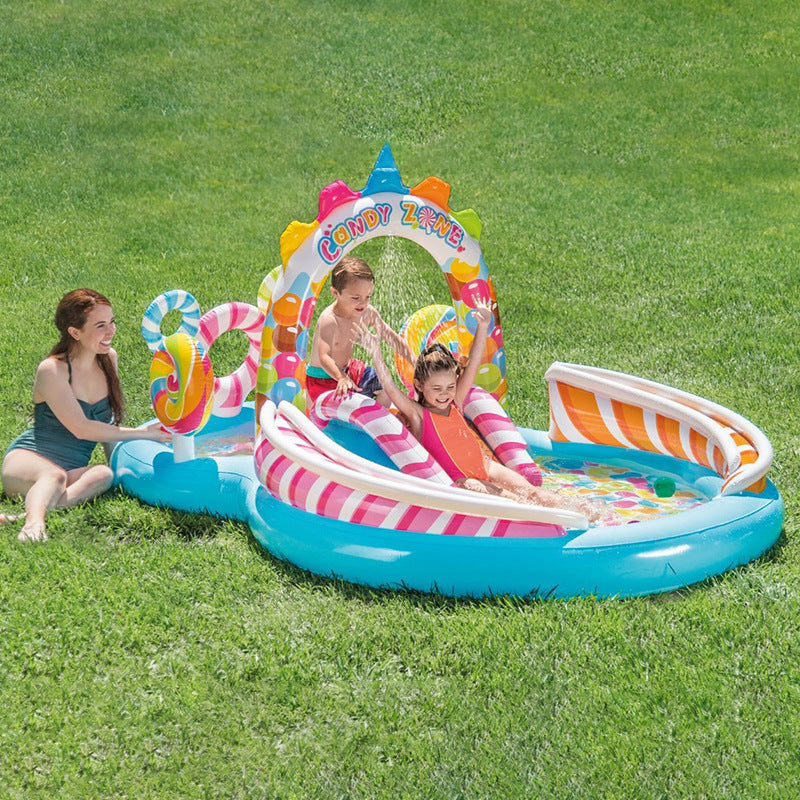 Inflatable Play Center Kiddie Pool with Water Slide - Candy Zone
