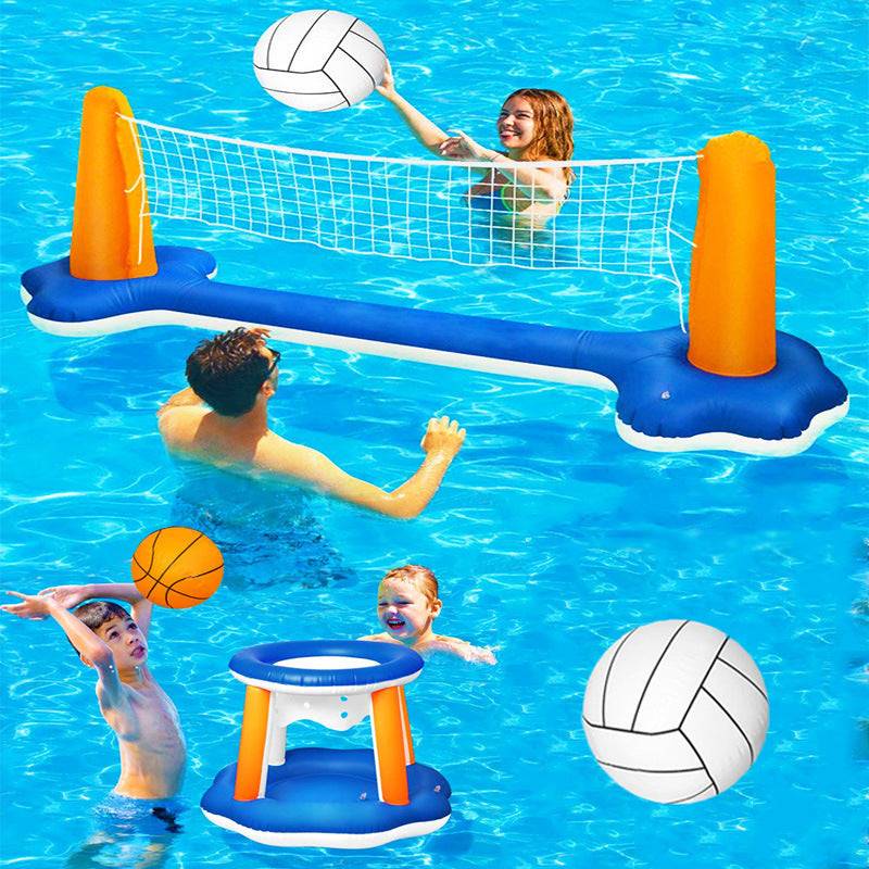 Inflatable Pool Volleyball Set & Basketball Hoop