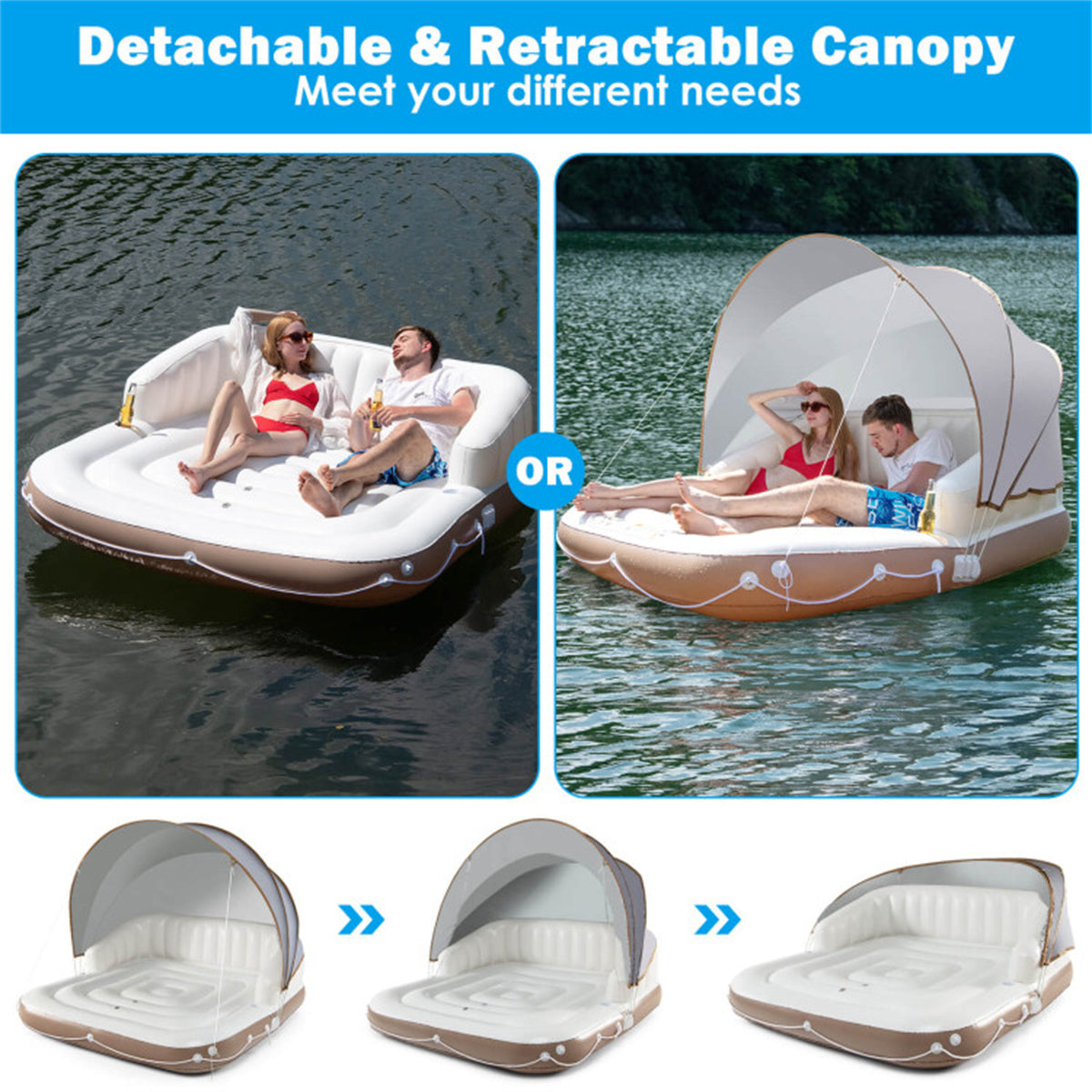 inflatable pool Floating lounge Swimming raft with parasol