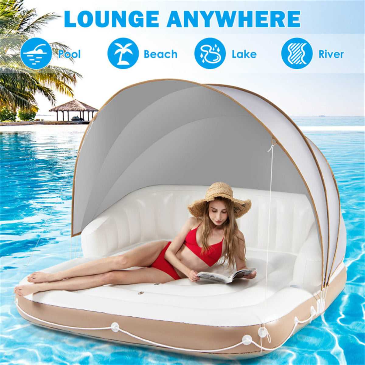 inflatable pool Floating lounge Swimming raft with parasol