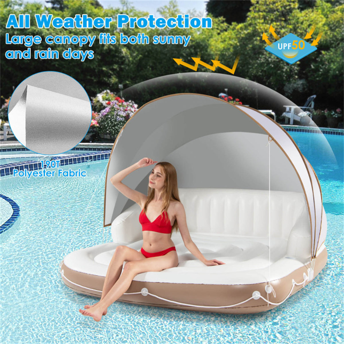 inflatable pool Floating lounge Swimming raft with parasol