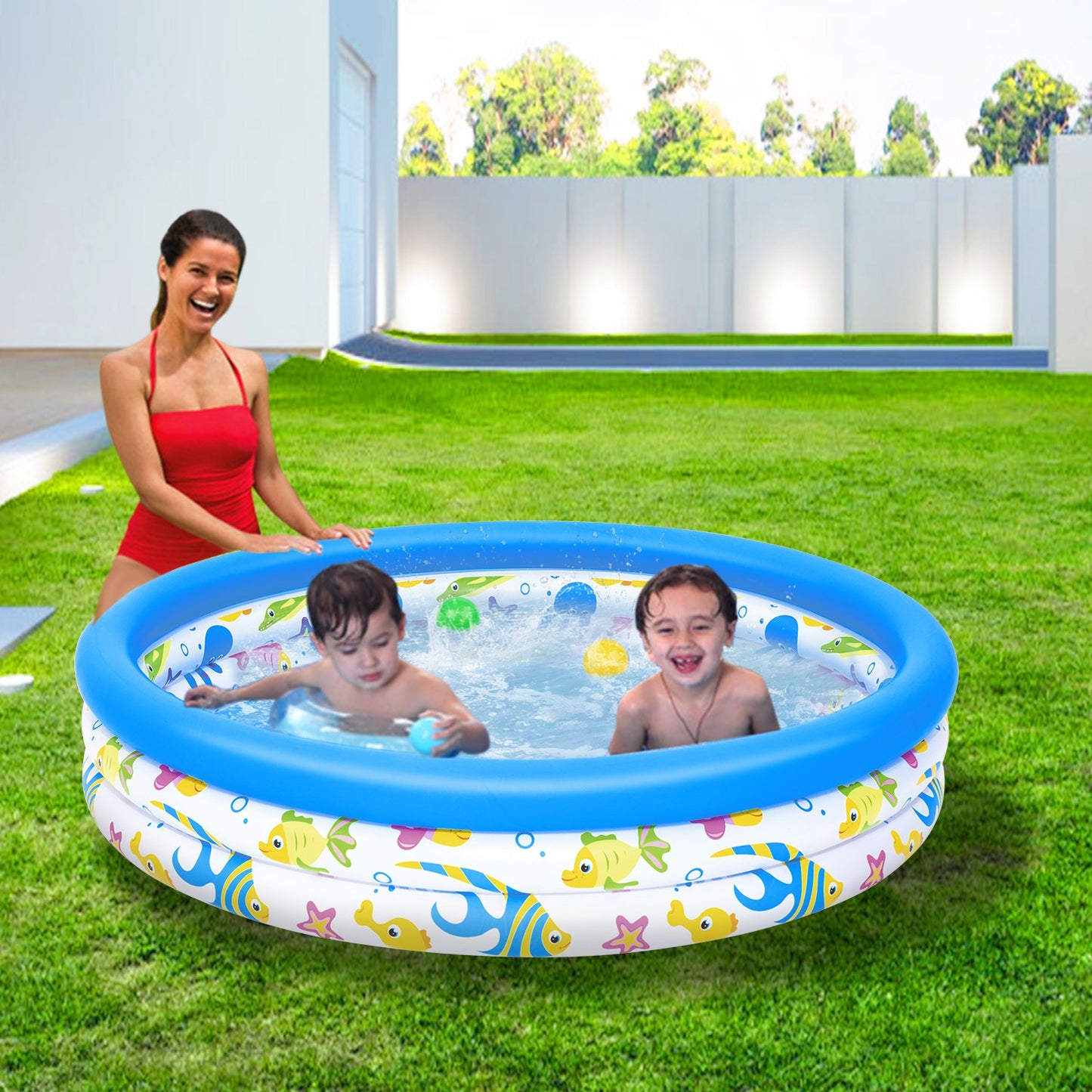 Inflatable Pool ,48x10” Inflatable Swimming Pool Blow Up Family Pool For 2 Kids Foldable Swim Ball Pool Center w/ 3 Velvets Water Drain Plug For Indoor Backyard Beach