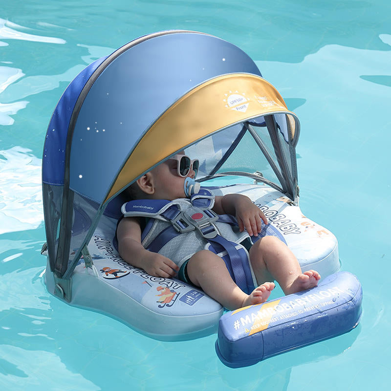 Baby Floats for Pool with Canopy Removable UPF 50+ UV Sun Protection Canopy Mambobaby Float Non Inflatable Upgrade Add Tail Avoid Flip Waterproof Skin-Friendly Infant Swim Float 3-24 Months