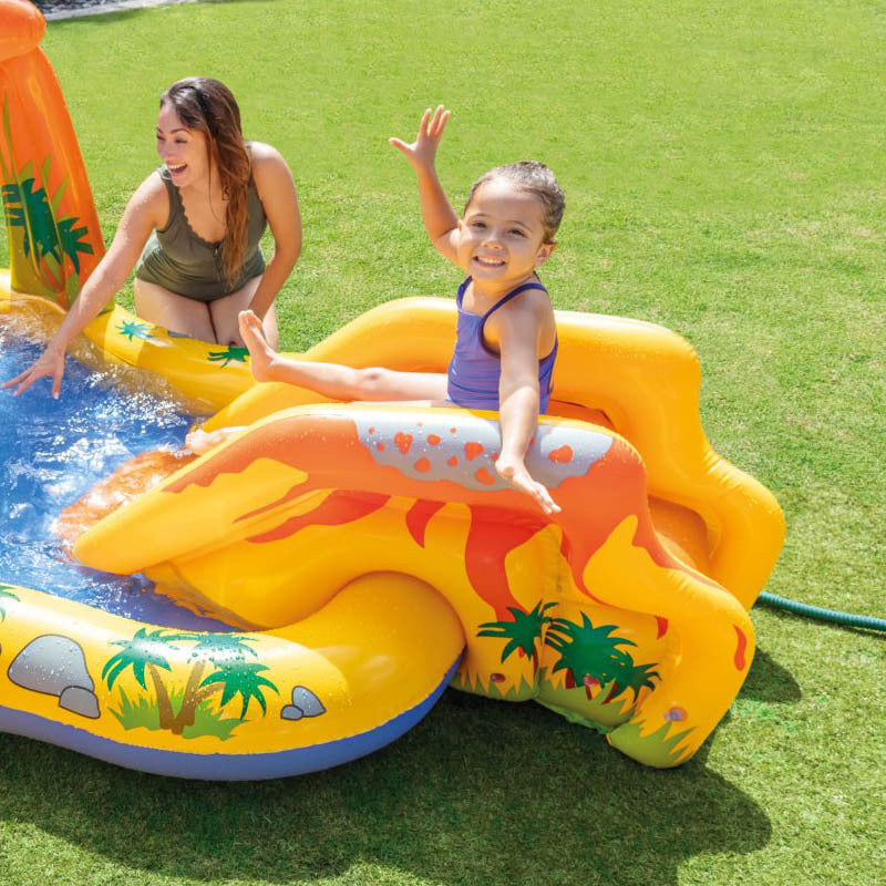 Inflatable Play Center Kiddie Pool with Water Slide - Dinosaur Volcano Land