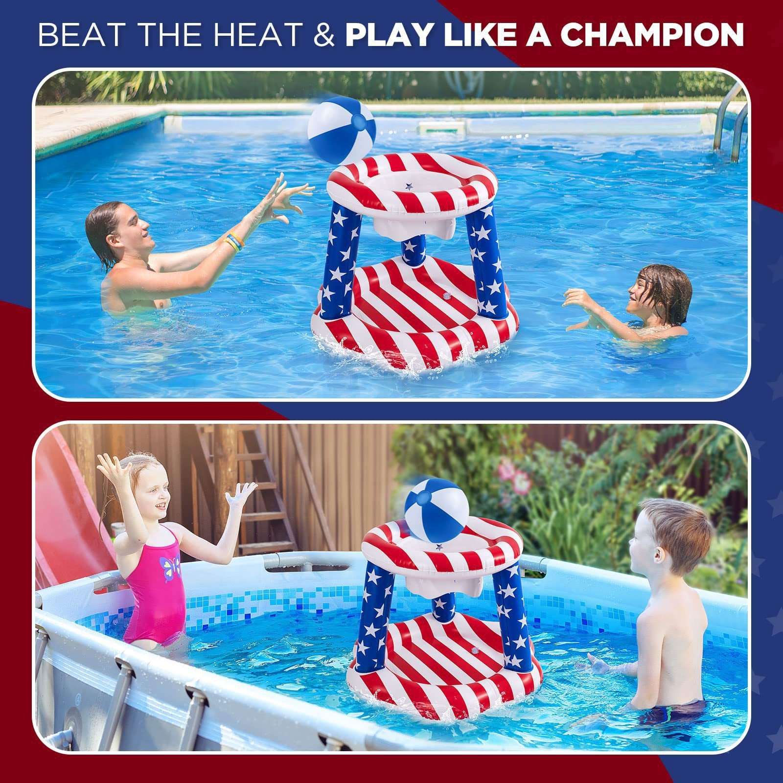10.4' Pool Volleyball Set - Upgraded Pool Volleyball Net & Basketball Hoop