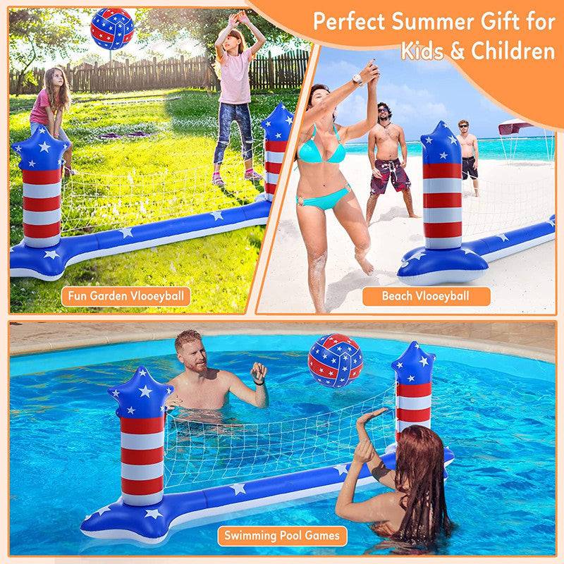 Inflatable Pool Float Set Games Volleyball Net & Basketball Hoops