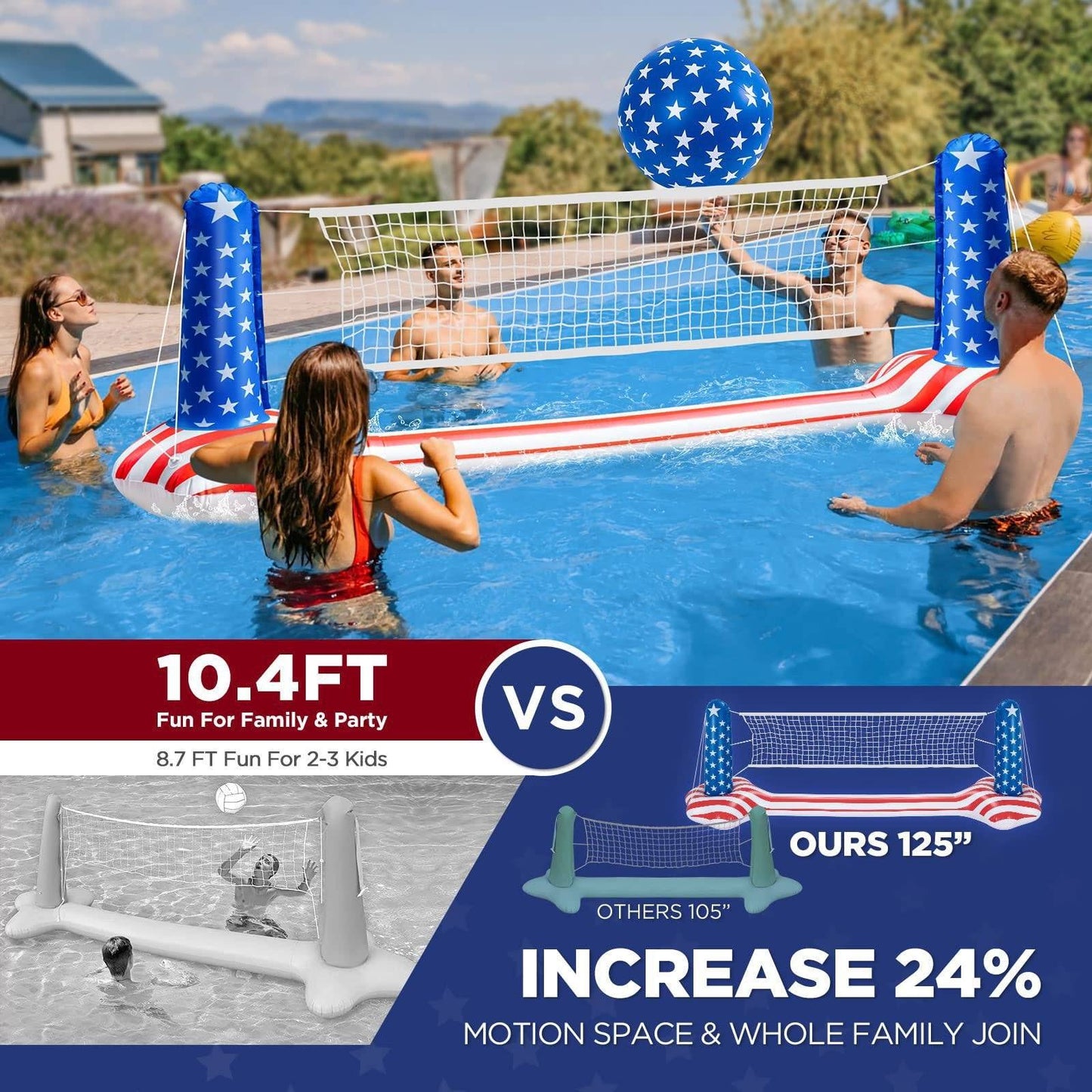 10.4' Pool Volleyball Set - Upgraded Pool Volleyball Net & Basketball Hoop
