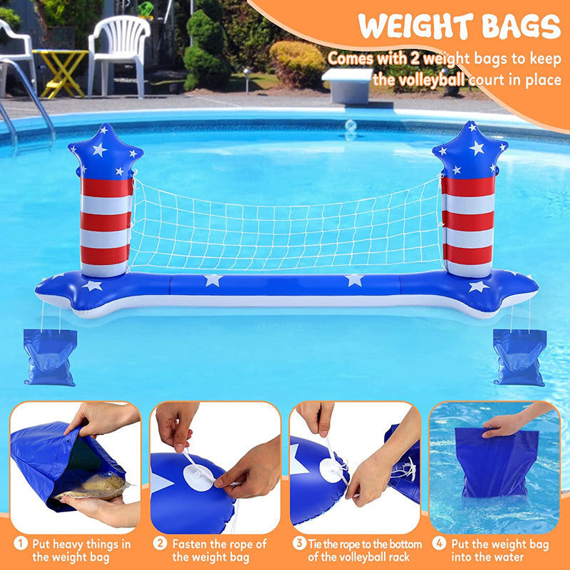 Inflatable Pool Float Set Games Volleyball Net & Basketball Hoops