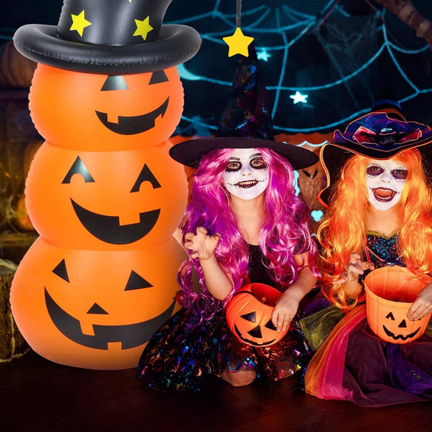 Outdoor 55inch Inflatable Pumpkin Tumbler Halloween Decoration Witch Hat Pumpkin Decoration