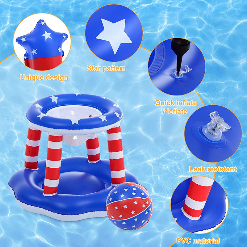 Inflatable Pool Float Set Games Volleyball Net & Basketball Hoops