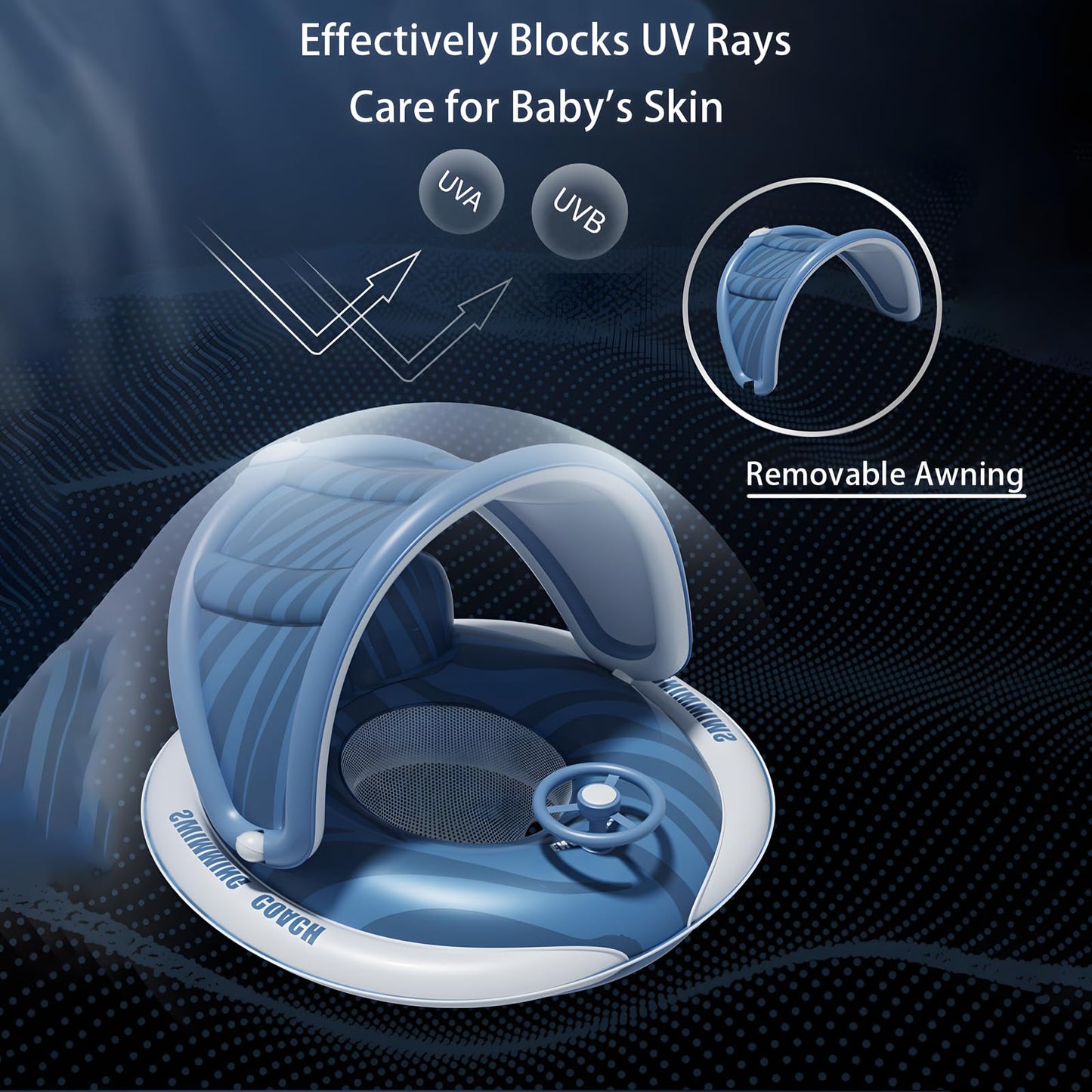 Baby Pool Float with Removable Canopy and Built-in Push-to-inflate Pump for Baby 12-48 Months