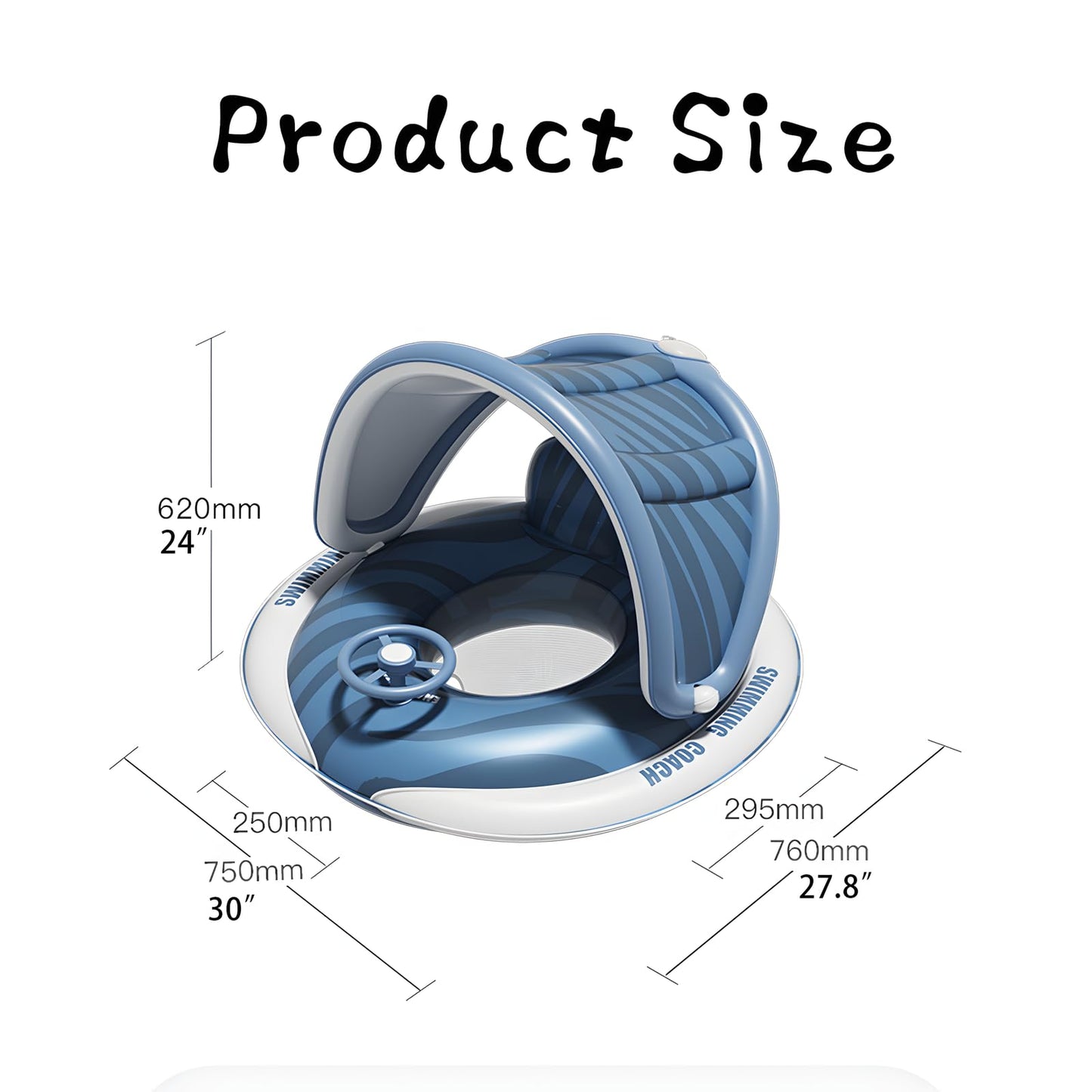 Baby Pool Float with Removable Canopy and Built-in Push-to-inflate Pump for Baby 12-48 Months