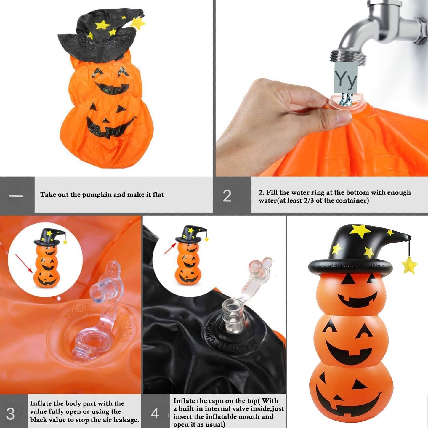 Outdoor 55inch Inflatable Pumpkin Tumbler Halloween Decoration Witch Hat Pumpkin Decoration