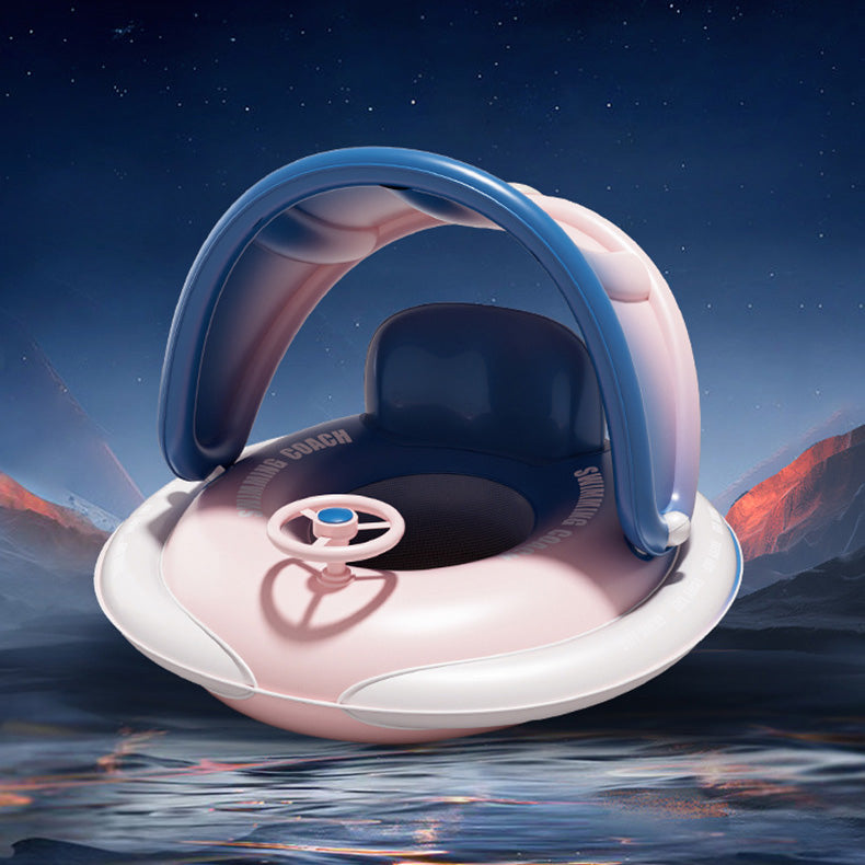 Baby Pool Float with Removable Canopy and Built-in Push-to-inflate Pump for Baby 12-48 Months