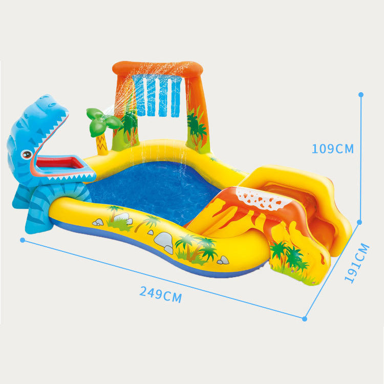 Inflatable Play Center Kiddie Pool with Water Slide - Dinosaur Volcano Land
