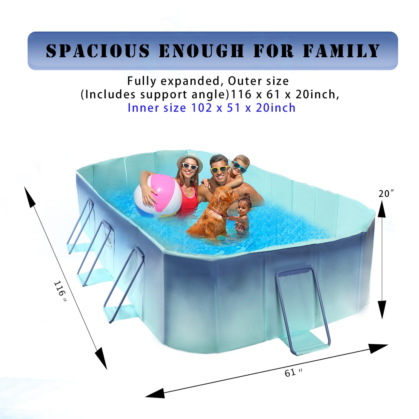 Non-inflatable Folding Kiddie Pool size display