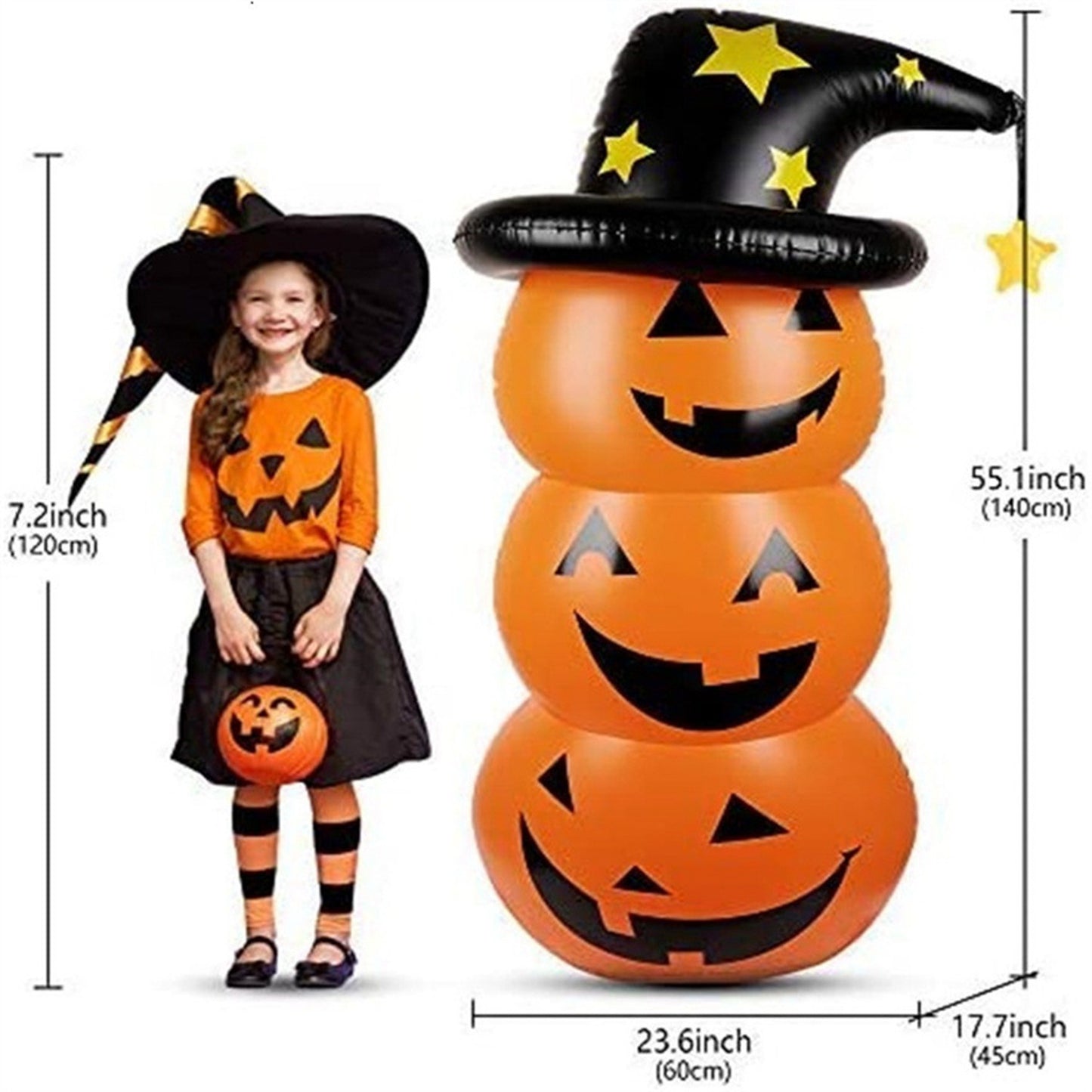 Outdoor 55inch Inflatable Pumpkin Tumbler Halloween Decoration Witch Hat Pumpkin Decoration
