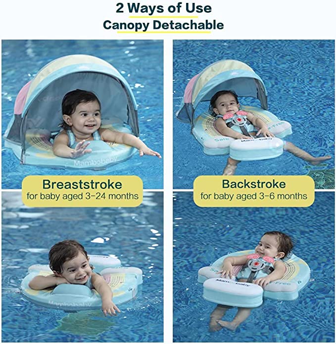 Upgrade Mambobaby Baby Swimming Float With Adjustable Canopy for 3-24 Months Baby