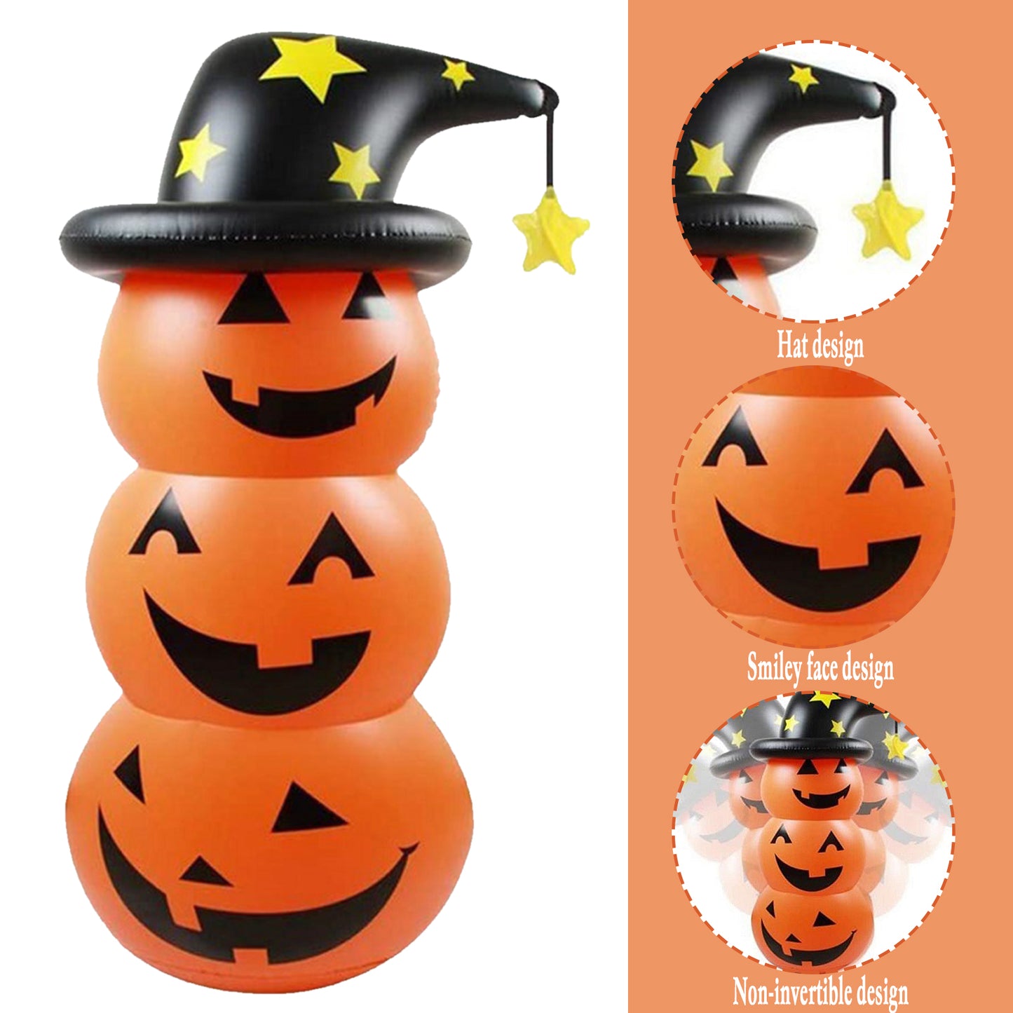 Outdoor 55inch Inflatable Pumpkin Tumbler Halloween Decoration Witch Hat Pumpkin Decoration