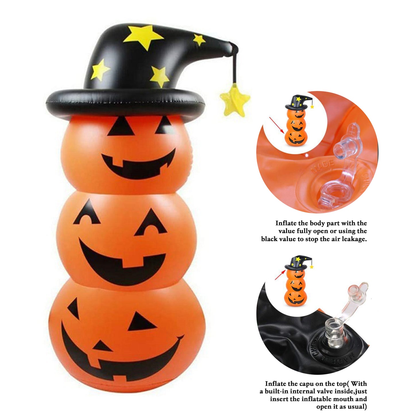 Outdoor 55inch Inflatable Pumpkin Tumbler Halloween Decoration Witch Hat Pumpkin Decoration