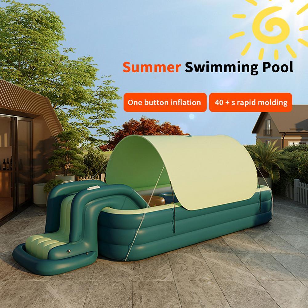 Inflatable Swimming Pool with Slide Large Awnings Naughty Fort Thickening - Indoor & Backyard Family Fun - cisann.com