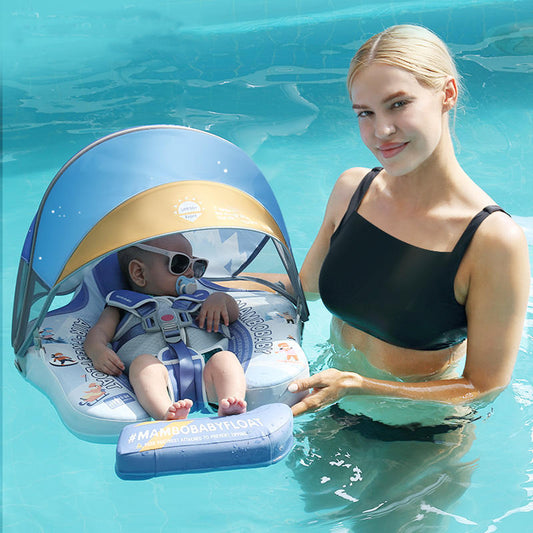 Baby Floats for Pool with Canopy Removable UPF 50+ UV Sun Protection Canopy Mambobaby Float Non Inflatable Upgrade Add Tail Avoid Flip Waterproof Skin-Friendly Infant Swim Float 3-24 Months