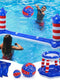 Inflatable Pool Float Set Games Volleyball Net & Basketball Hoops