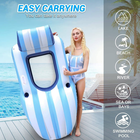 Inflatable Pool Floats Adult with Cup Holders Pool Lounger