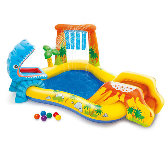 Inflatable Play Center Kiddie Pool with Water Slide - Dinosaur Volcano Land