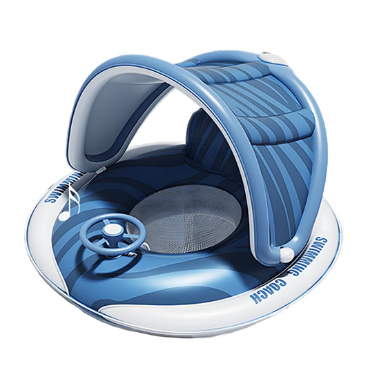 Baby Pool Float with Removable Canopy and Built-in Push-to-inflate Pump for Baby 12-48 Months