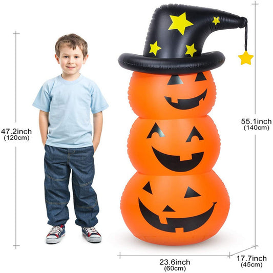 Outdoor 55inch Inflatable Pumpkin Tumbler Halloween Decoration Witch Hat Pumpkin Decoration