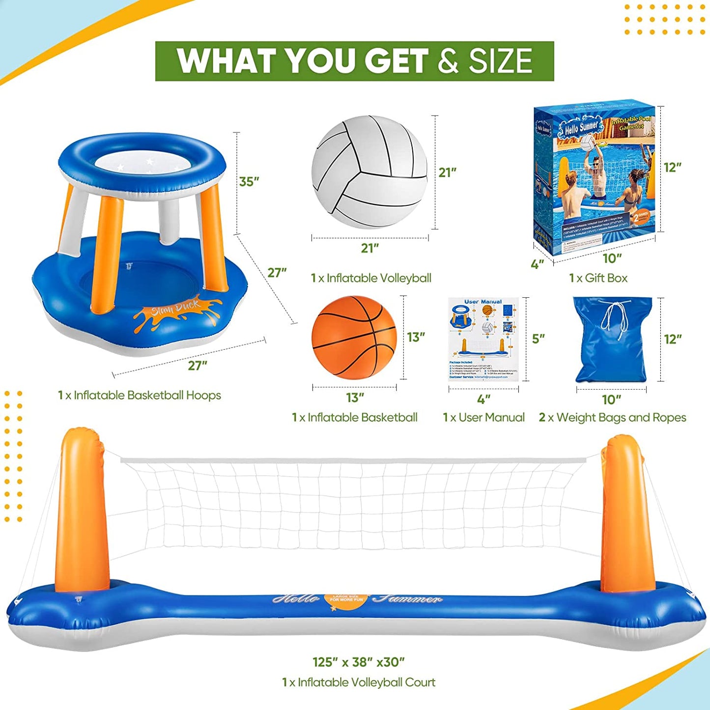 Inflatable Pool Volleyball Set & Basketball Hoop